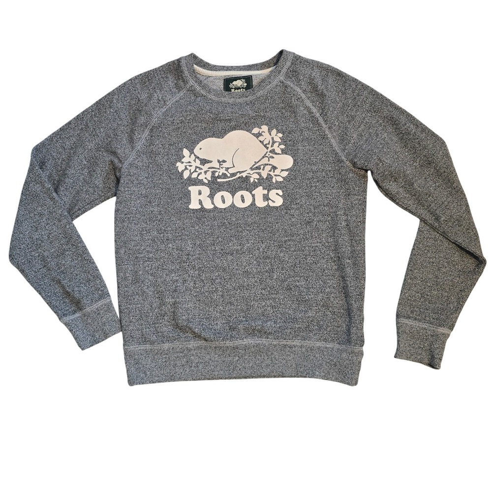 Roots Canada Gray Heathered Beaver Logo Crewneck Sweatshirt‎ Size Medium
